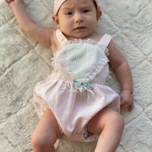 MayFair | Vintage Pastel Pink Bubble Romper | Size Newborn